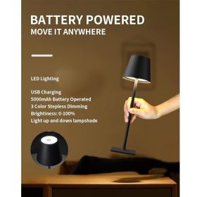 Cordless Table Lamp, Portable LED Desk Lamp, 5000mAh Battery Operated, 3 Color Stepless Dimming Up