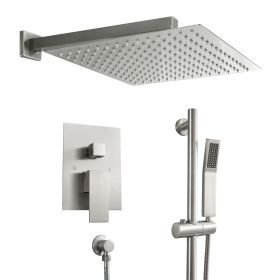 12-inch/10-inch Wall Mount Square Stainless Steel High Pressure Rainfall Shower Head with Handheld Spray Combo, 360 Degree Adjustable Slide Bar (Shower head size: 12 inch, Color: Brushed Nickel)