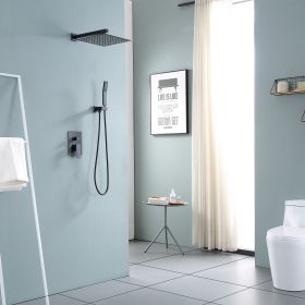 12-inch Wall Mount Square Stainless Steel High Pressure Rain Shower Head Dual Shower Head with Hand Held Spray Combo Stainless Steel Shower Hose (Shower head size: 12 in., Color: Matte black)