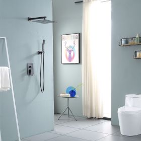 12-inch Wall Mount Square Stainless Steel High Pressure Rain Shower Head Dual Shower Head with Hand Held Spray Combo Stainless Steel Shower Hose (Shower head size: 12 in., Color: Oil Rubber Bronze)